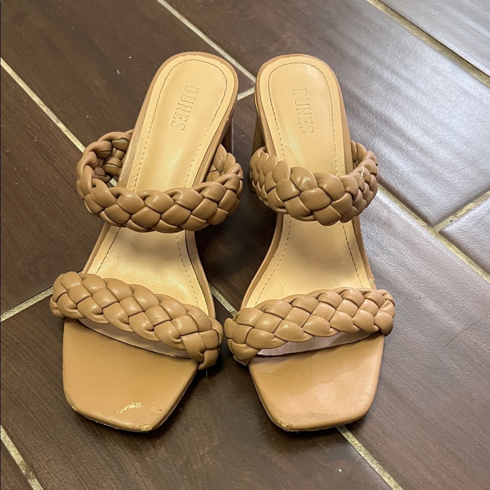 Dunes Braided Double-Strap Slide Mules in Tan